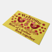 2フォーク鳥の羽、歓迎/赤 ドアマット (アングル)
