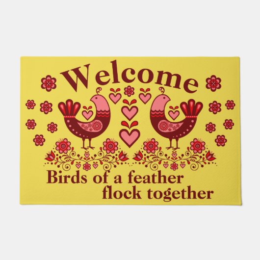 2フォーク鳥の羽、歓迎/赤 ドアマット (正面)