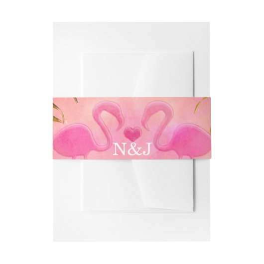2フラミンゴスウォーターカラーサマービーチ結婚式 招待状ベリーバンド (正面例)