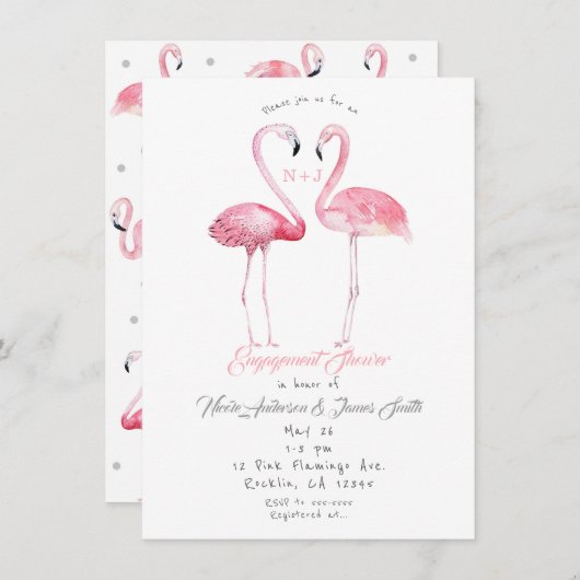 2フラミンゴフラミンゴ婚約シャワーサマー 招待状 (正面/裏面)