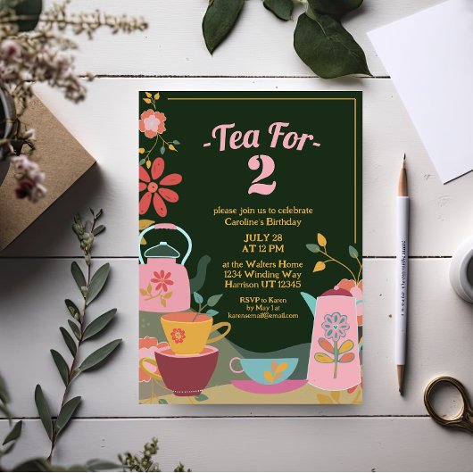 2フローラお洒落秒誕生日のお茶 招待状