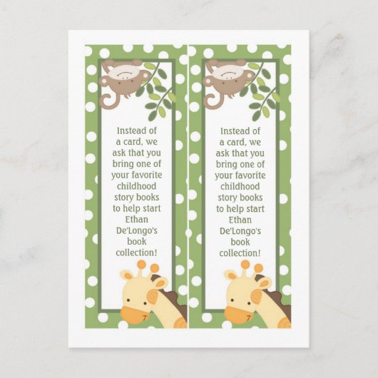 2ブックマークサファリジャングルキリンモンキーグリーン ポストカード (正面)