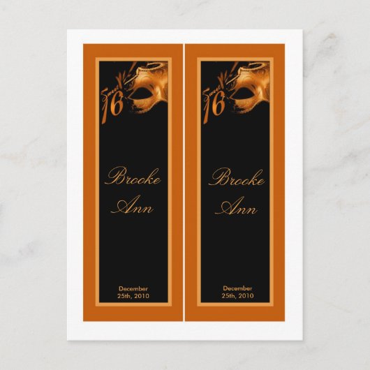 2ブックマークスウィート16オレンジブラックパーティー インビテーションポストカード (正面)