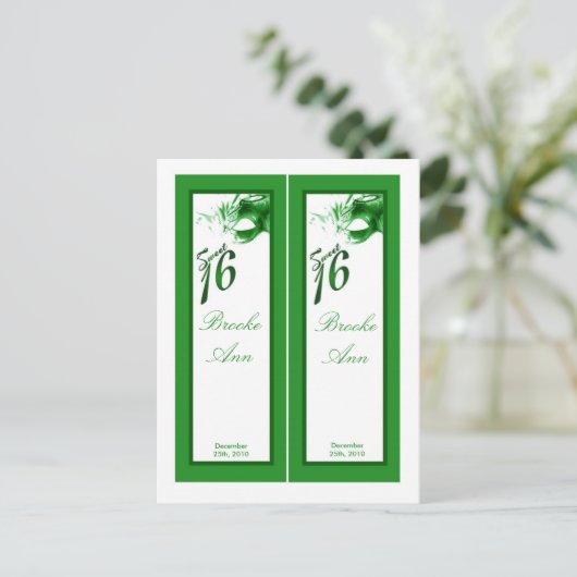 2ブックマークスウィート16グリーンパーティー インビテーションポストカード (スタンド正面)