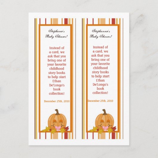 2ブックマークス秋秋カボチャベビー インビテーションポストカード (正面)