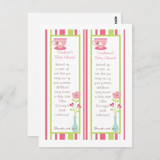 2ブックマークティーパーティーピンクパステルフラワーズ ポストカード (正面/裏面)