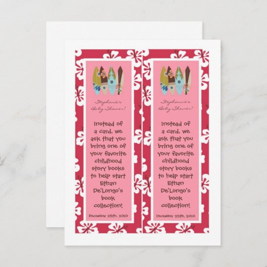 2ブックマークピンクハワイアンルアウ（ハワイ式宴会）トロピカル インビテーションポストカード (正面/裏面)