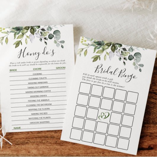 2ブライダルシャワーゲームユーカリエレガントプタスカード 招待状