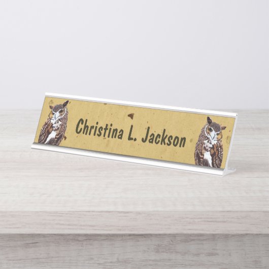 2ブラウンホワイトバーンフールゴールデンアイオンイエロー デスクネームプレート (正面)