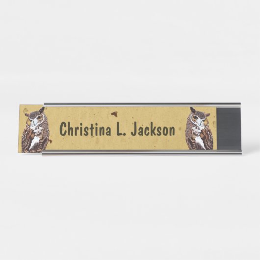 2ブラウンホワイトバーンフールゴールデンアイオンイエロー デスクネームプレート (正面)