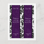 2ブラック/パープルフローラダマスクのウェディングブックマーク ポストカード (正面)