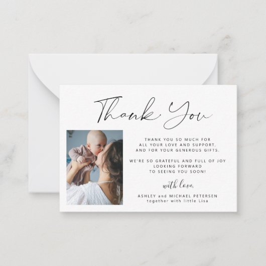 2ベビーシンプル写真エレガントスクリプ感謝していトユー ノートカード (正面)