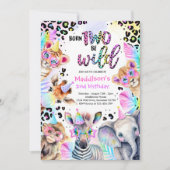 2ベ生まれイルドサファリピンクガールヒョウ誕生日 招待状 (正面)