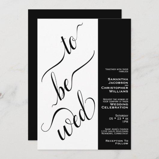 2ペイ結婚ンドの黒と白の結婚使用 招待状 (正面/裏面)