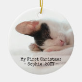 2ペットの写真私の最初のクリスマスのシンプルブラック&ホワイト セラミックオーナメント (正面)