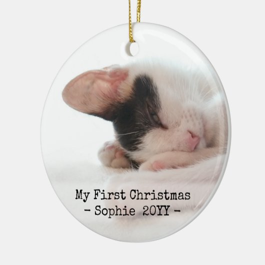 2ペットの写真私の最初のクリスマスのシンプルブラック&ホワイト セラミックオーナメント (左)