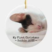 2ペットの写真私の最初のクリスマスのシンプルブラック&ホワイト セラミックオーナメント (裏面)