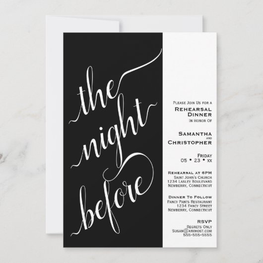 2ペモダンインのリ結婚ハーサルディナーブラック 招待状 (正面)