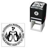 2ペンギンキスをする、ハート名差出人住所 セルフインキングスタンプ (インサイチュ)