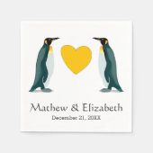 2ペンギン | 黄色のハート | ウェディング スタンダードカクテルナプキン (正面)