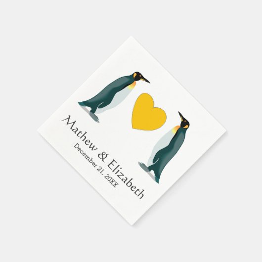 2ペンギン | 黄色のハート | ウェディング スタンダードカクテルナプキン (角)