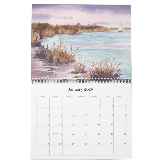 2ページファインアートカレンダー、沿岸シーン カレンダー (1月 2026)