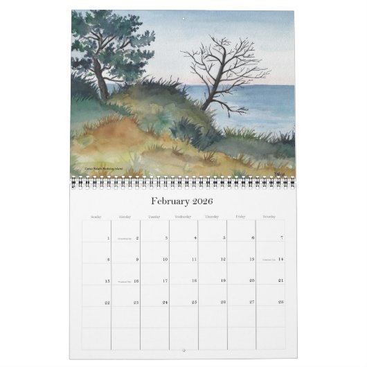 2ページファインアートカレンダー、沿岸シーン カレンダー (2月 2026)