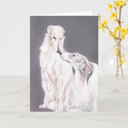 2ボルゾイ犬の芸術犬の折り畳みグリーティングカード カード (黄色い花)