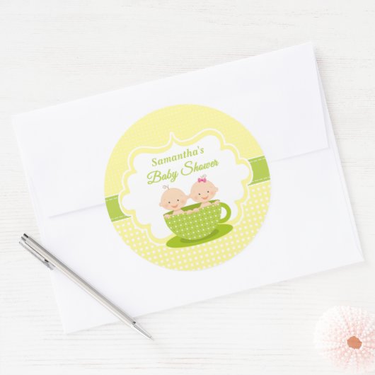 2ポッド双生児の赤ちゃんシャワーユニセックスの2つのエンドウ ラウンドシール (封筒)