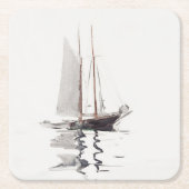 2マストのスクーナー船とドリーバイウィンスローホーマー スクエアペーパーコースター (正面)