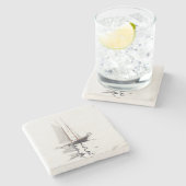 2マストのスクーナー船とドリーバイウィンスローホーマー ストーンコースター (横)