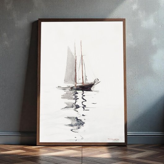 2マストのスクーナー船とドリーバイウィンスローホーマー ポスター