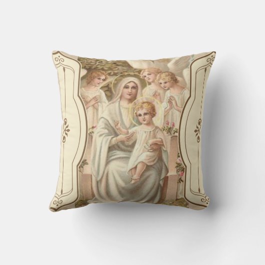 2マドンナは子供のイエス・キリストの天使の花と味方しました クッション (裏面)