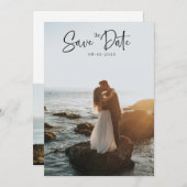 2ミニマル枚の写真を保存して日付招待状カード セーブザデート (正面/裏面)