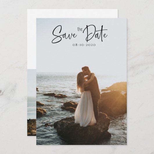 2ミニマル枚の写真を保存して日付招待状カード セーブザデート (正面/裏面)