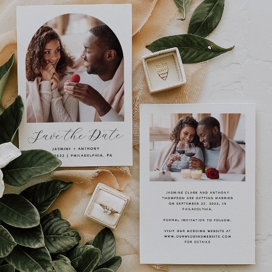 2ミニマル-Photo Boho Arch白黒 セーブザデート