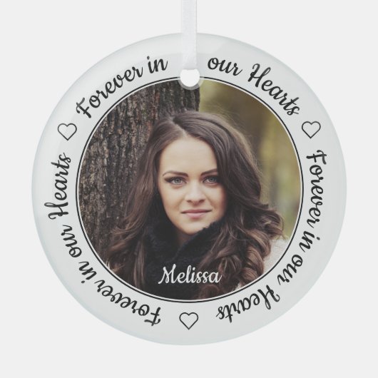2モダンつのハートで永遠に記念撮影 ガラスオーナメント (正面)