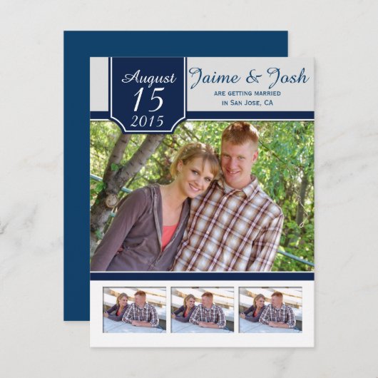 #2モダンな海軍および灰色の写真は日付を救います セーブザデート (正面/裏面)