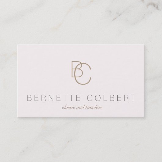 2モダンイニシャルモノグラム淡い色のピンク美しい 名刺 (正面)