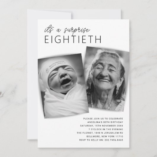 2モダンフォトサプライズ80th誕生日パーティー 招待状 (正面)