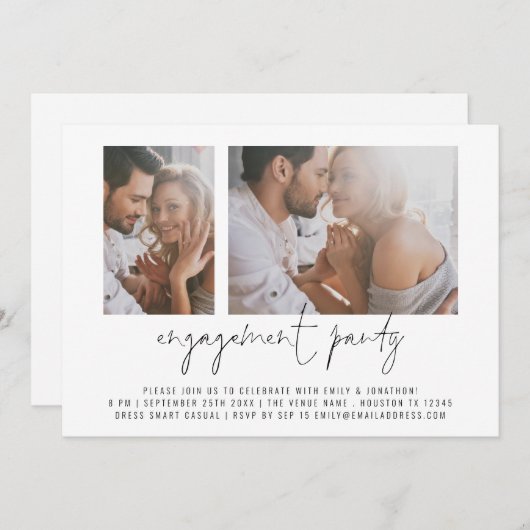 2モダンフォトスクリプト婚約パーティ 招待状 (正面/裏面)
