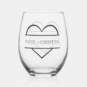 2モダン人の手を握る名前をカスタムする結婚 ステムなしワイングラス (正面)