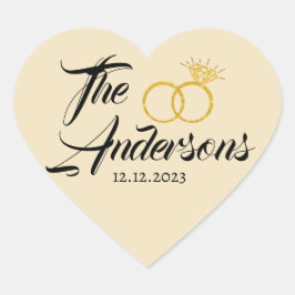 2モダン人結婚のカップルのリングや輪の愛称Date Golden ハートシール