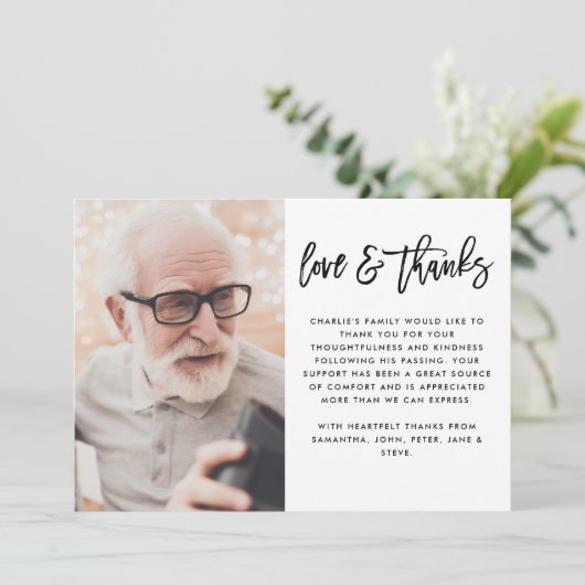 2モダン写真黒手書き台本葬儀 サンキューカード (スタンド正面)