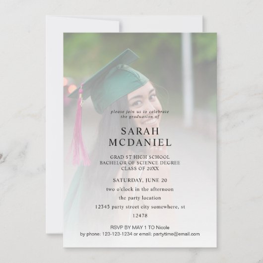2モダン枚のフォトフェードの卒業パーティー 招待状 (正面)