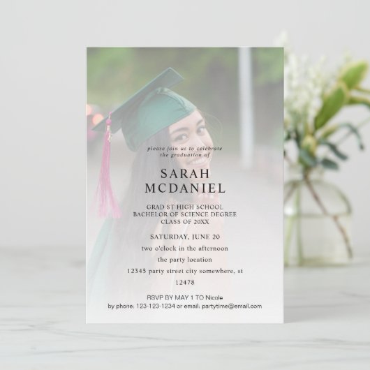 2モダン枚のフォトフェードの卒業パーティー 招待状 (スタンド正面)