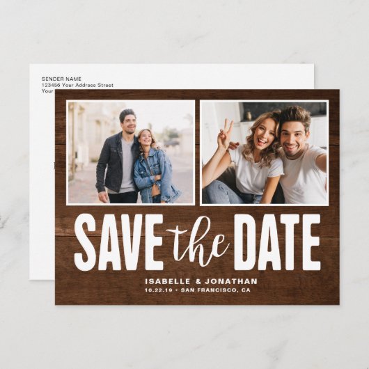 2モダン枚の写真の濃い木が日付を救う 案内ポストカード (正面/裏面)