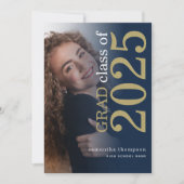 2モダン枚の写真ネイビー金ゴールド2025年卒業 案内状 (正面)