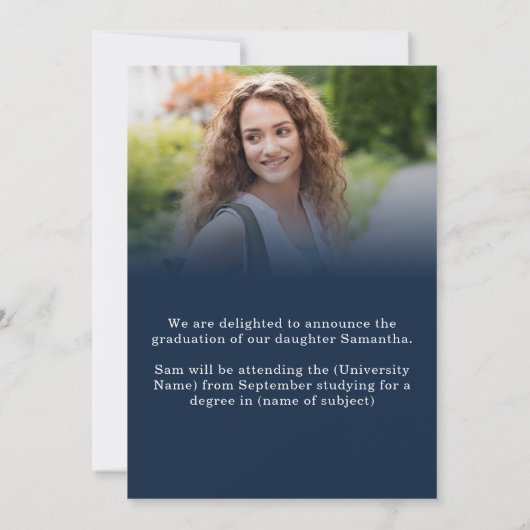 2モダン枚の写真ネイビー金ゴールド2025年卒業 案内状 (裏面)