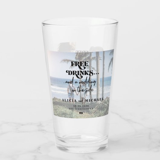 2モダン枚の写真フリー飲み物の結婚式の日付を保存 タンブラーグラス (裏面)